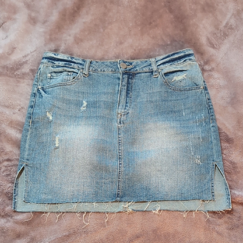 Almost Famous Blue Distressed Mini Skirt
